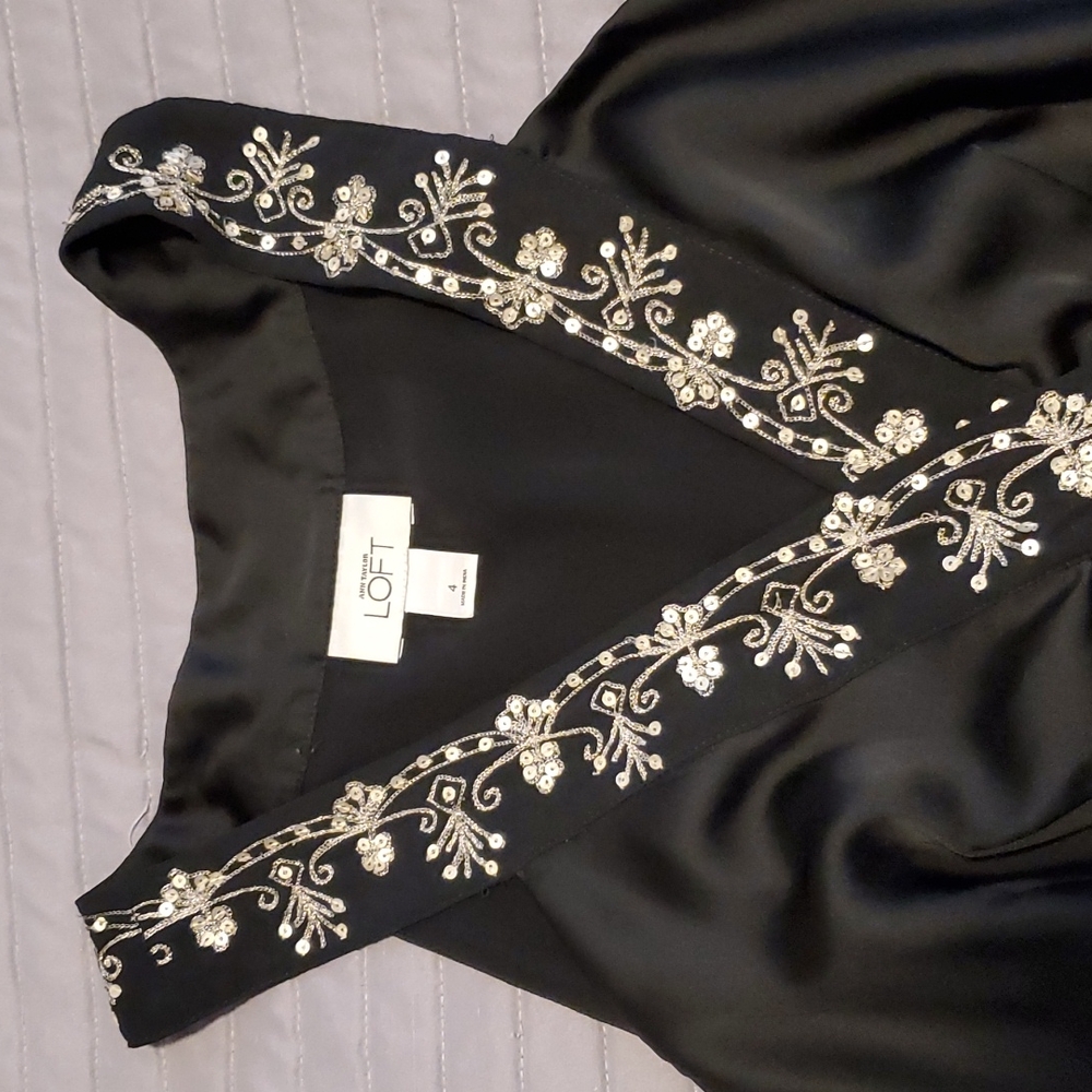 Ann Taylor Loft Sleeveless, Black Embellished Top - Size 4